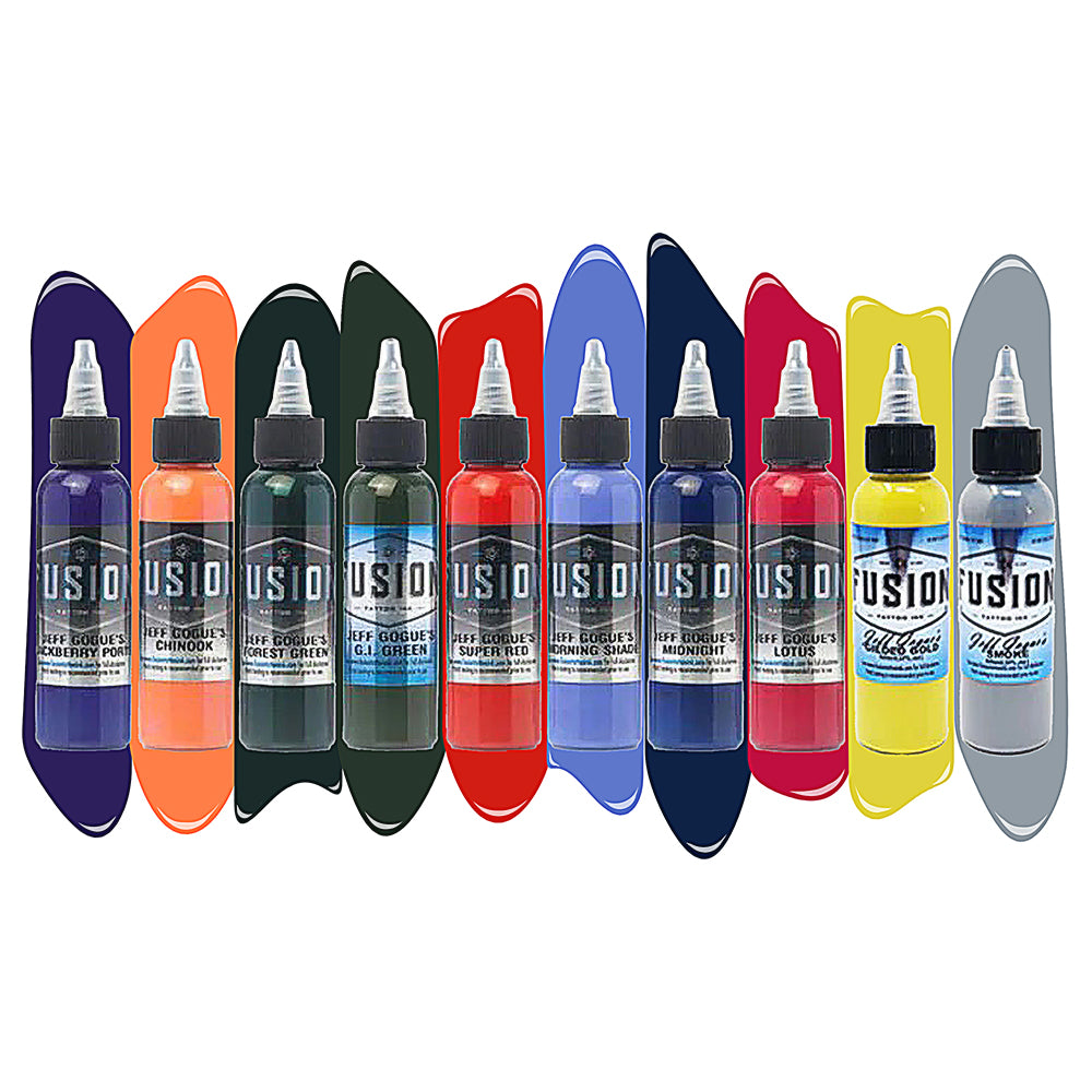Fusion Tattoo Ink | Jeff Gogue 10-Color Palette Signature Set | 1 oz - Monster Steel