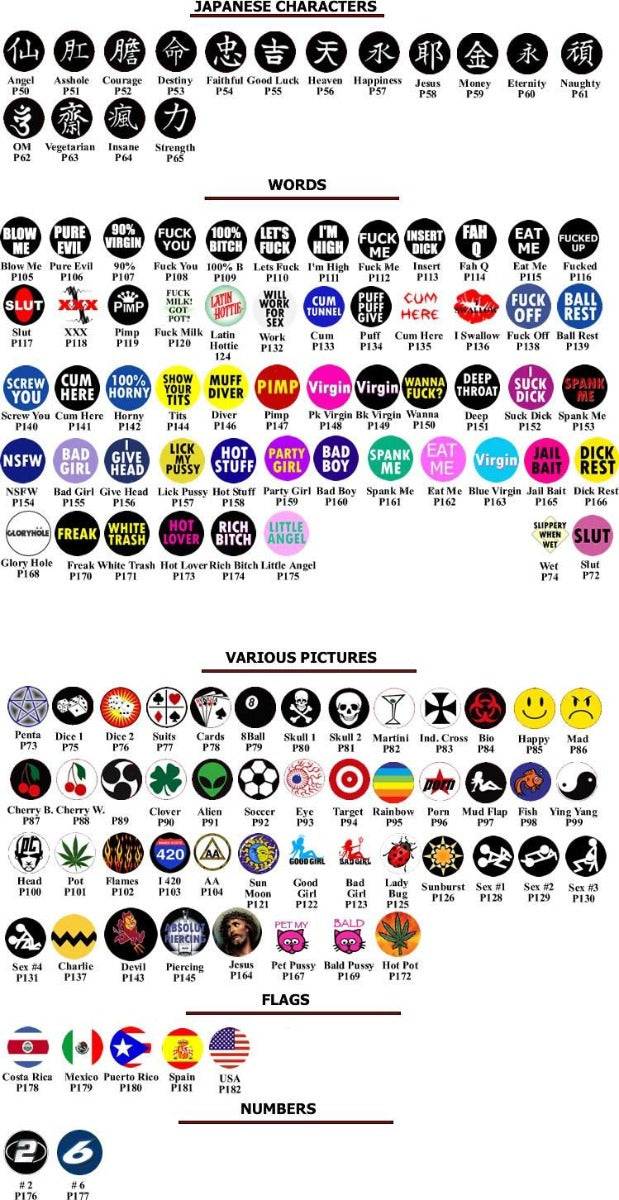 14g 5/8" Mixed 8mm Logo Tongue Ring Pictures & Words - Price Per 10 - Monster Steel