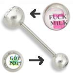 14g 5/8" Double Logo Fuck Milk/ Got Pot? Straight Barbell - Monster Steel