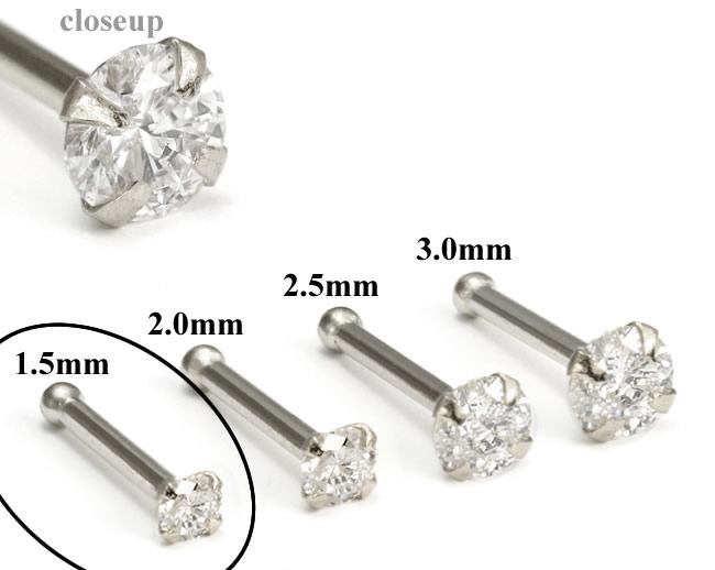 950 Platinum 1.5mm (CZ) STONE Jewel Nose Bone 20g - Monster Steel