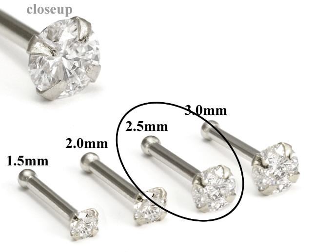 950 Platinum 2.5mm (CZ) STONE Jewel Nose Bone 20g - Monster Steel