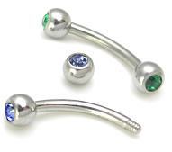16g Micro Jeweled Eyebrow Bent Barbell with 180 Degree Gem Balls - Monster Steel