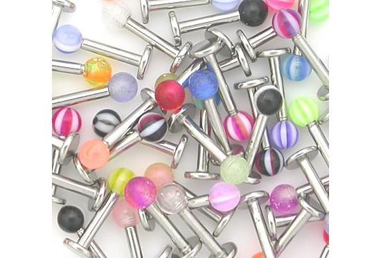 14g Labret Deal with Acrylic Balls - Price Per 10 - Monster Steel