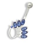 14g 3/8" Six Jeweled Flower Petals Navel Ring - Monster Steel