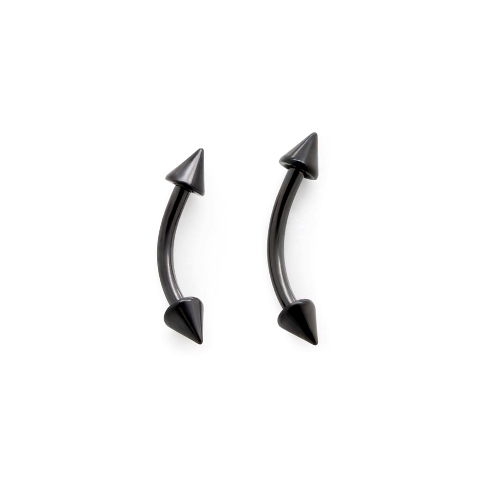 16g Externally Threaded PVD Black Titanium Bent Barbell w/ Cones — Price Per 1 - Monster Steel