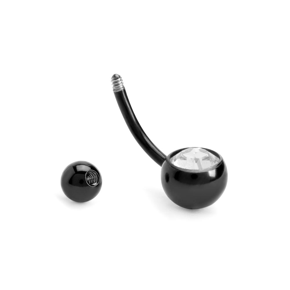 14g Externally Threaded PVD Black Titanium Navel Barbell w/ Single Jewel — Price Per 1 - Monster Steel