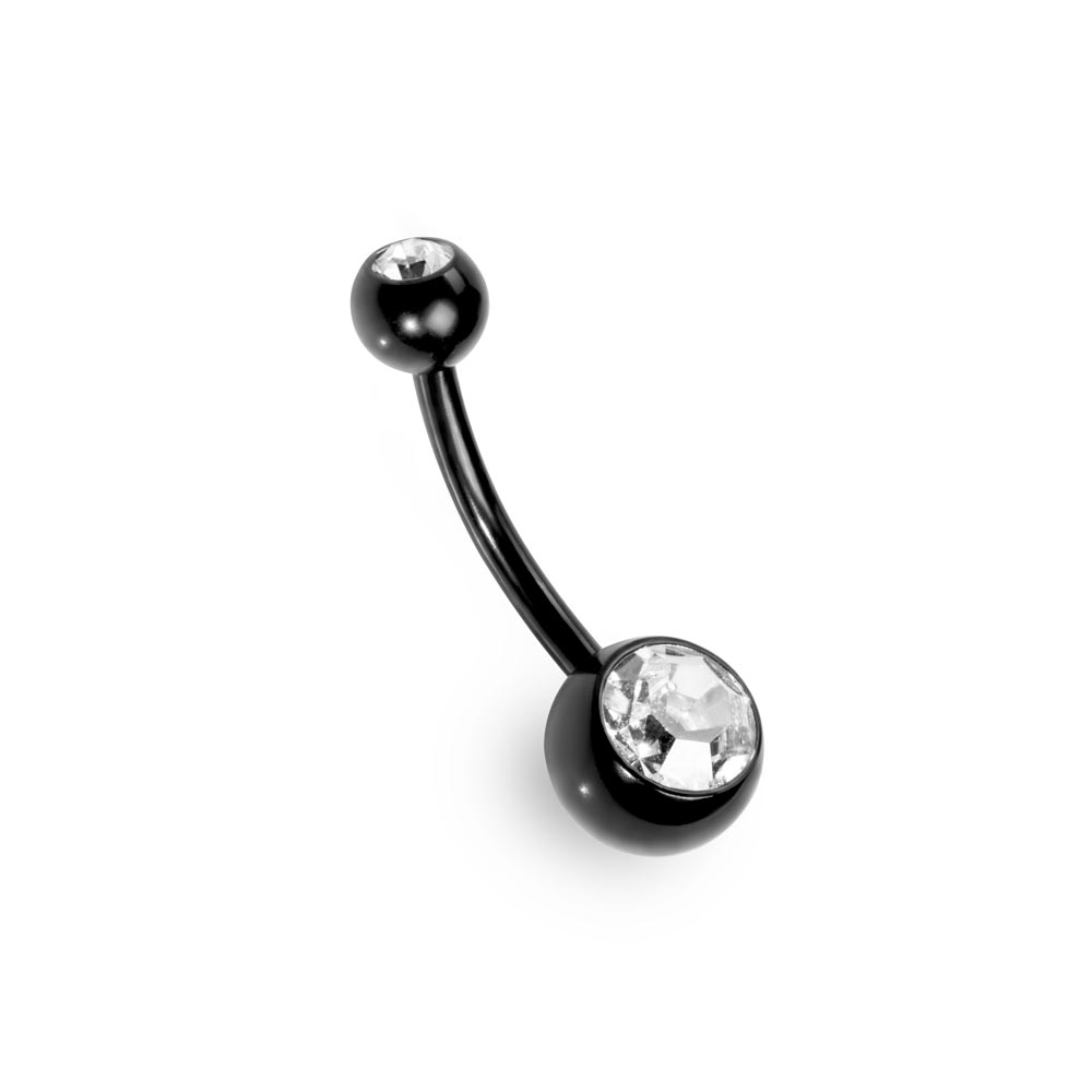 14g Externally Threaded PVD Black Titanium Navel Barbell w/ Double Jewel — Price Per 1 - Monster Steel
