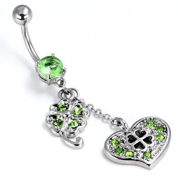 Green Heart Shape Four Leaf Clover Ring Lucky Green Emerald
