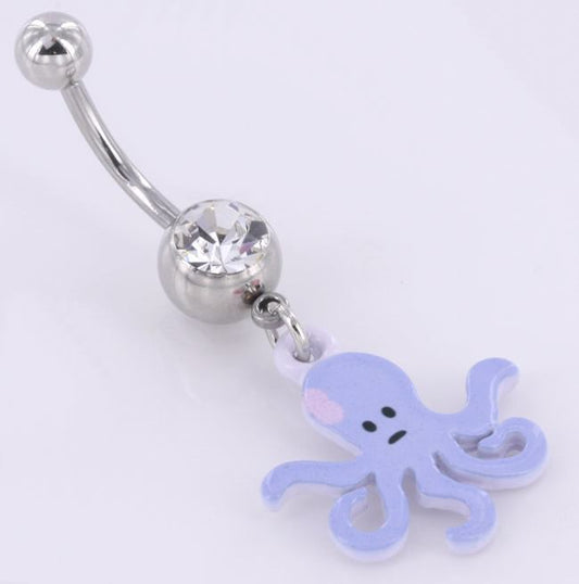 14g 7/16" Lavender Octopus Steel Belly Button Ring - Monster Steel