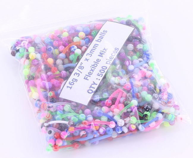 16g 3/8" Eyebrow PTFE Bent Barbells with Acrylic Balls - Price Per 500 - Monster Steel