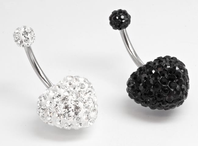 14g 7/16” Crystal Explosion Heart Belly Button Ring - Monster Steel