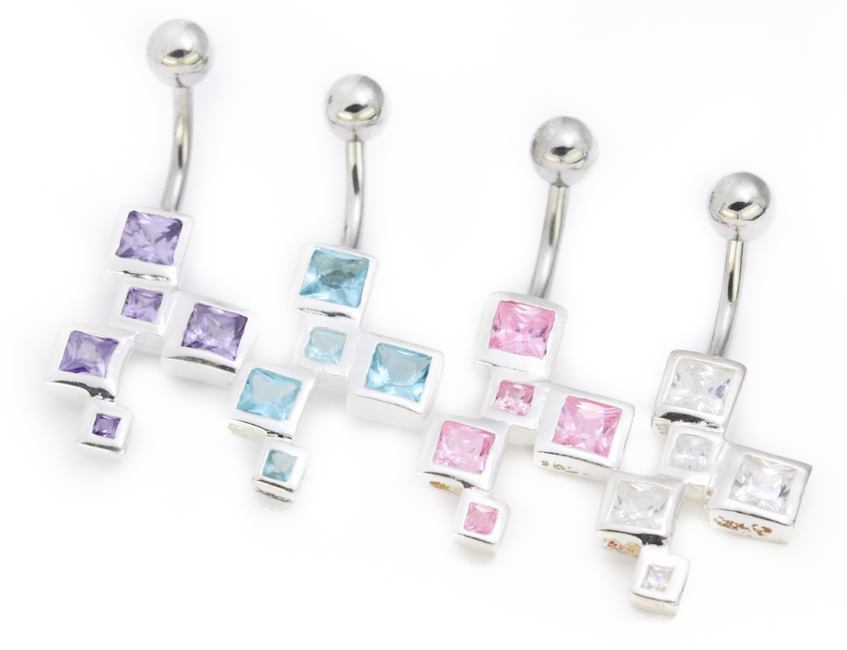 14g 3/8" Sterling Silver SQUARES Belly Piercing Jewelry - Monster Steel