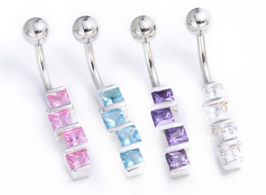 14g 3/8" Sterling Silver STAGE Squares Belly Jewelry - Monster Steel