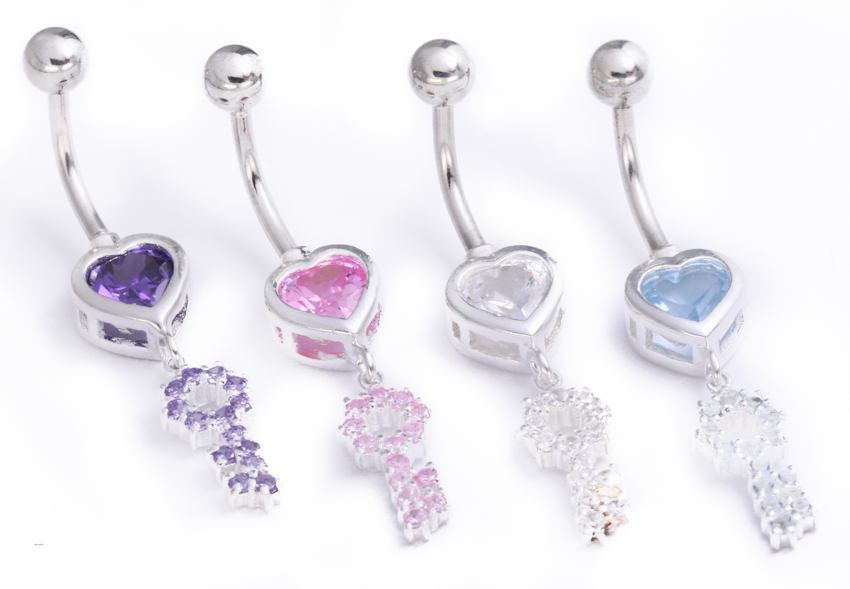 14g 3/8" HEART and KEY Belly Piercing Jewelry - Monster Steel