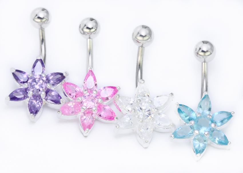 14g 3/8" FLOWER Navel Jewelry - Monster Steel