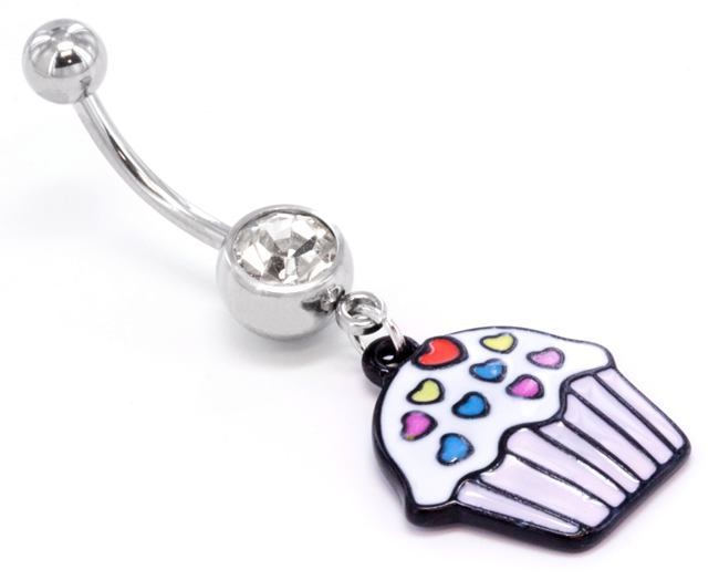 14g 7/16" CUP CAKE with Sprinkles Belly Button Jewelry - Monster Steel