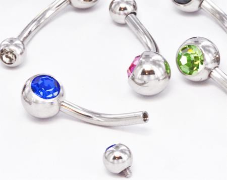 14g 7/16" Internal Double Gem Jeweled Belly 4mm/6mm - Monster Steel