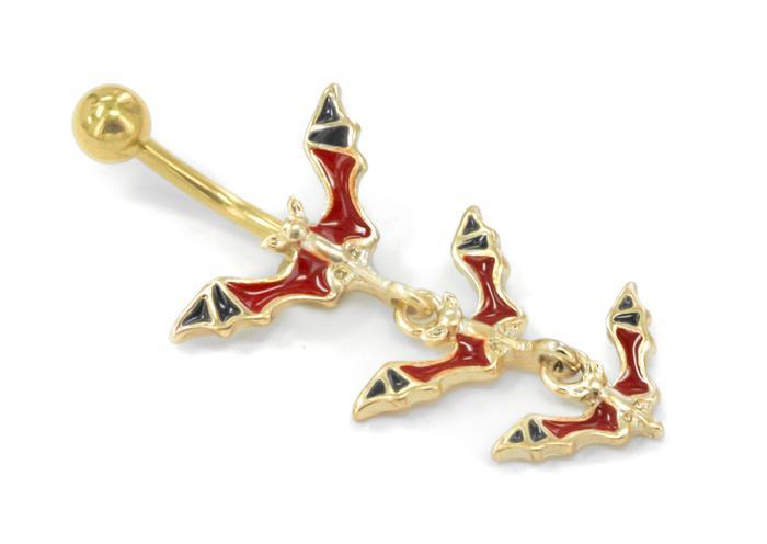 Triple Bats Gold Tone Belly Button Jewelry 14g 7/16" - Monster Steel