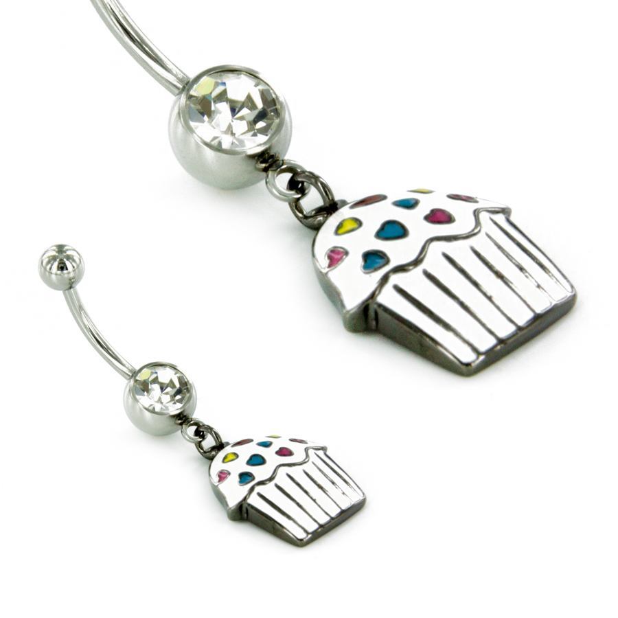 14g 7/16" Belly Button Jewelry Cup Cake with Sprinkles Belly Button Ring White - Monster Steel