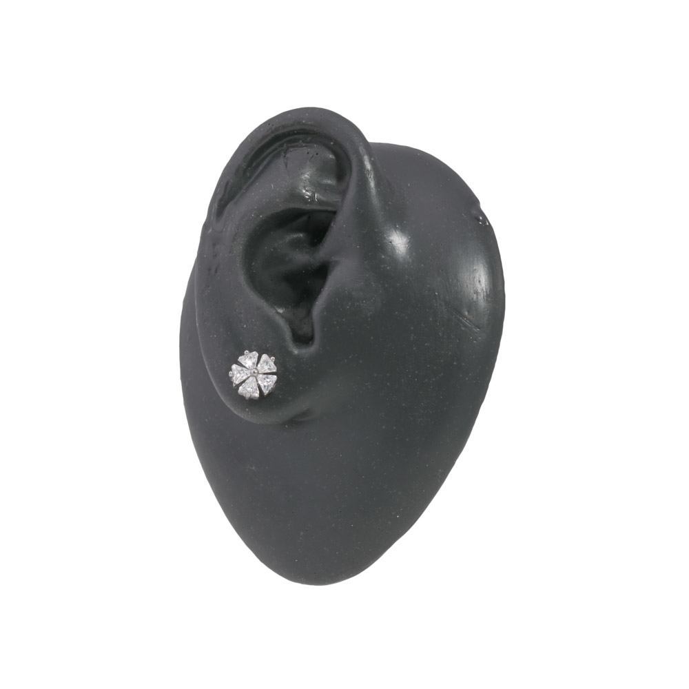 16g 5/16" Five-Petaled Crystal Flower Steel Barbell — Detached End Ball