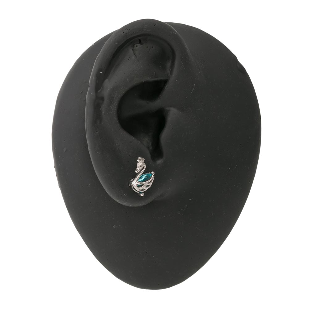 16g 5/16” Aqua Jeweled Swan Straight Barbell — Threaded Ball End
