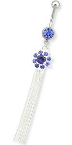 14g 7/16" Jewel & Flower Charm Silver Stranded Belly Button Ring - Monster Steel