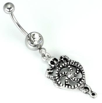 14g 7/16" Dangling Skull & 2 Serpents Belly Button Ring - Monster Steel