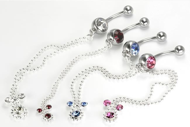 Long Double Chain Dangle with Jewels Belly Button Ring Colors