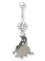 14g 7/16" Crystal Jewel with Super Scary Boo Charm Belly Button Ring - Monster Steel