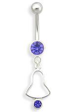14g 7/16" Purple Jewel with Liberty Bell Dangle Belly Button Ring - Monster Steel