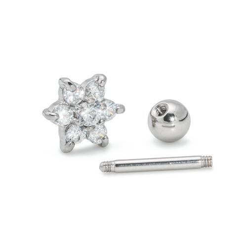 16g Stainless Steel Ear Jewelry with Six-Petaled Crystal Flower Charm