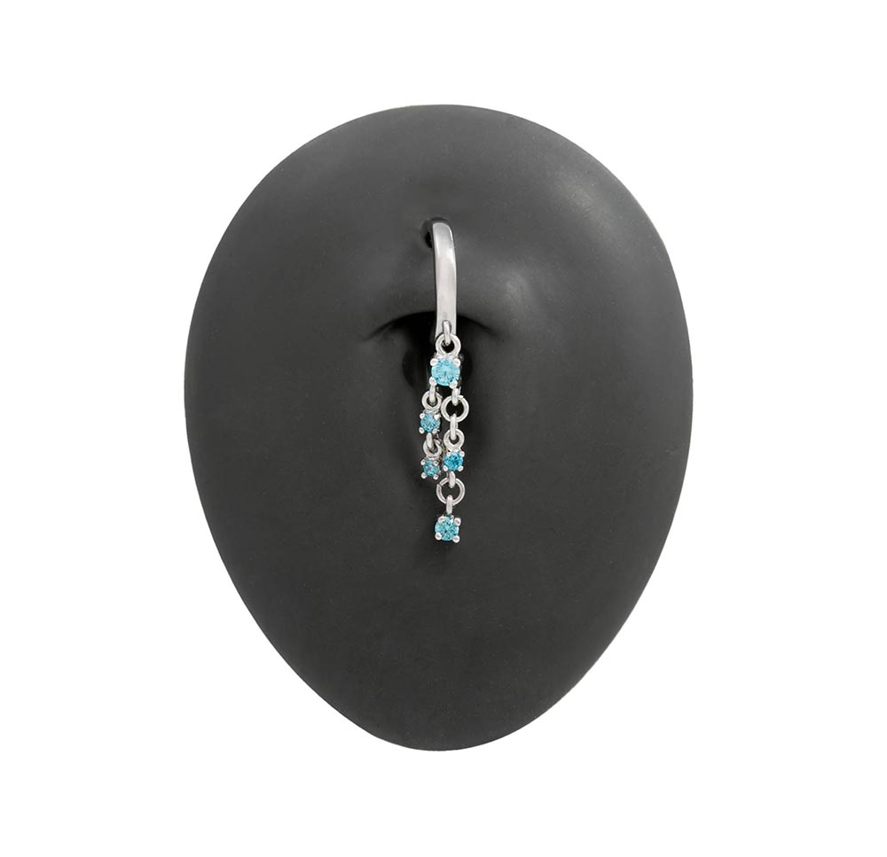 Dangling Blue Crystals Clicker Ring — Open Clicker Mechanism