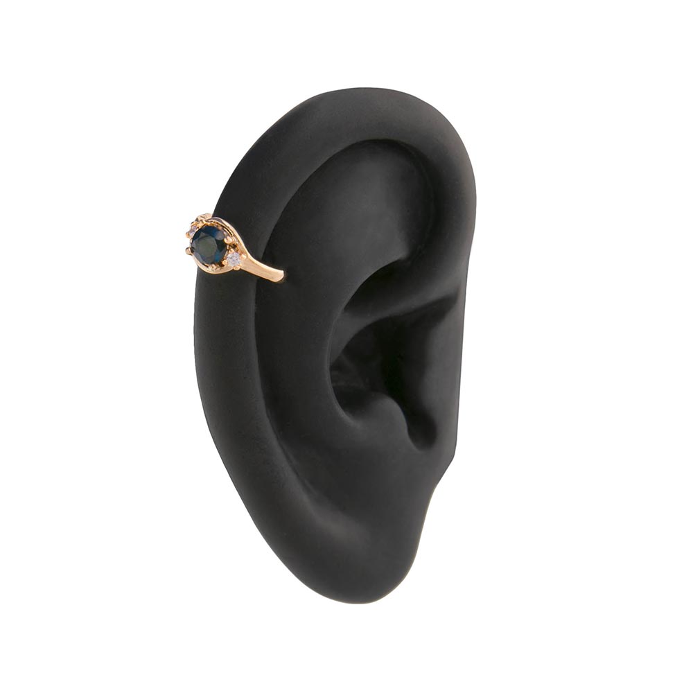 18g 3/8” Gold Plated Sapphire Regality Clicker Ring on Silicone Ear Body Bit