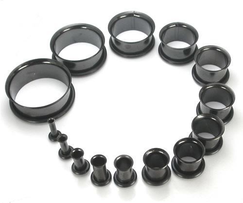 10g - 1” Black PVD Coated Single Flare Steel Tunnel – Price Per 1 - Monster Steel