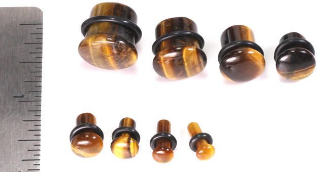 Top Hat BROWN TIGER EYE STONE Plug with Black Oring - 8g - 9/16" - Price Per 1 - Monster Steel