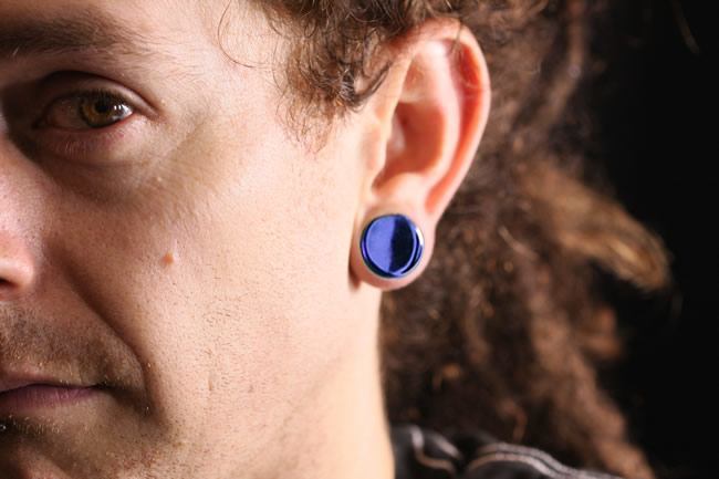 FLAT PLUGS Cobalt Blue Glass - Ear Gauge Jewelry - Price Per 1 - Monster Steel