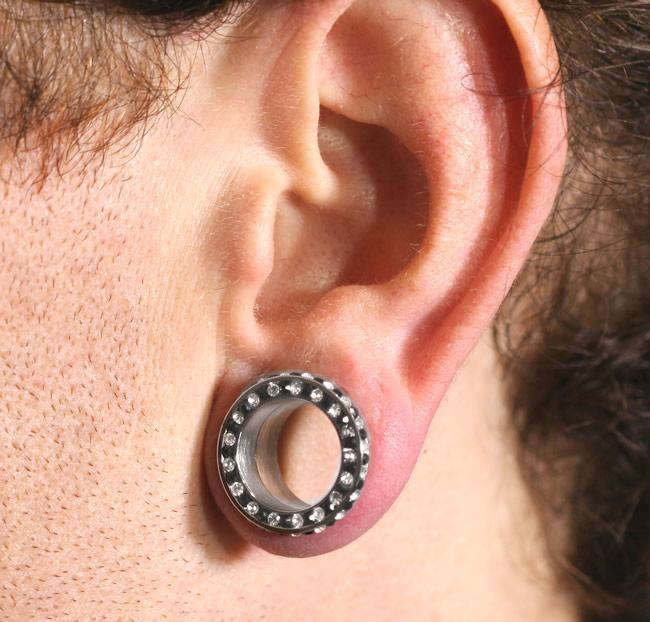 INTERNAL THREADING Black Clear Alternate Stone Setting on Side & Top Rim - 8mm - 26mm - Price Per 1 - Monster Steel