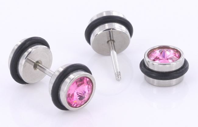 PINK GEM illusion Fake Piercing Plug - Price Per 1 Fake Plug - Monster Steel