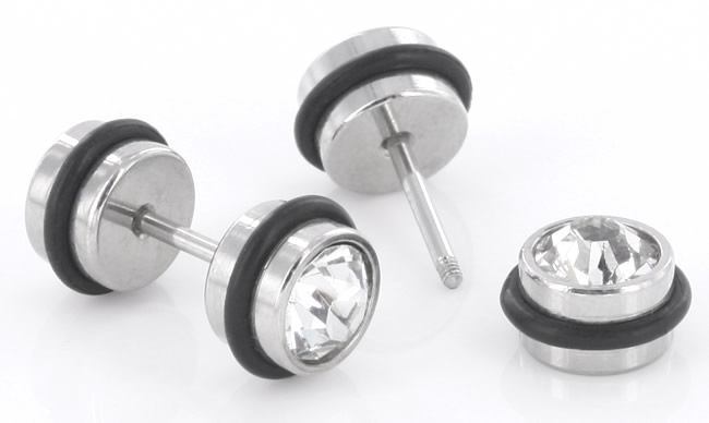 CLEAR GEM illusion Fake Piercing Plug - Price Per 1 Fake Plug - Monster Steel