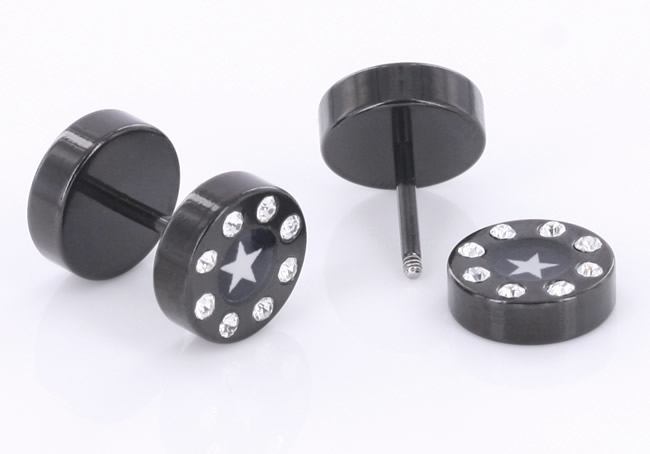 FAKE PLUG 8 Stone Black Fake Piercing STAR - Price Per 1 - Monster Steel