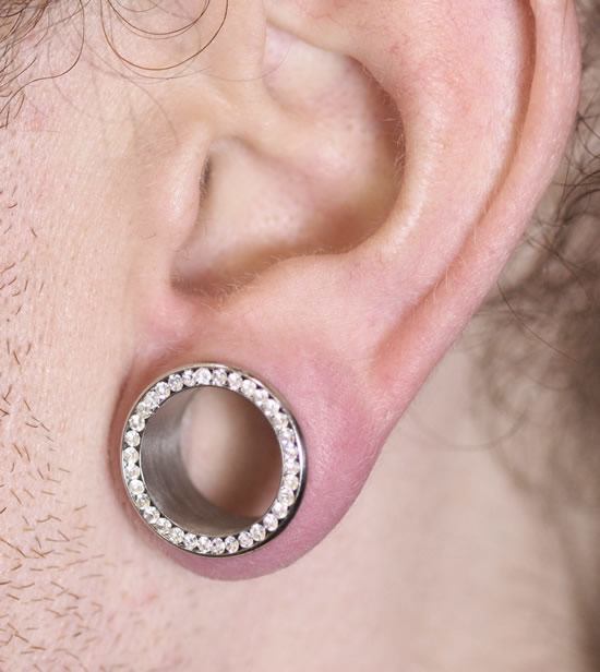 Crystal CZ Stones Threaded Tunnel - 4mm - 46mm - Price Per 1 - Monster Steel