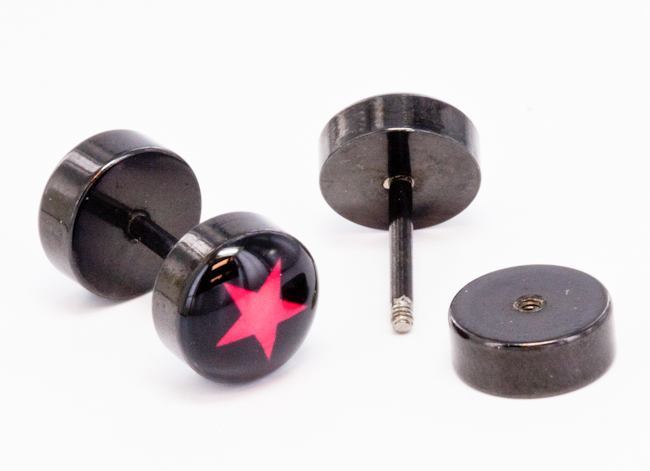 RED STAR FAKE PLUG Big Gauge Illusion Piercing - Price Per 1 - Monster Steel