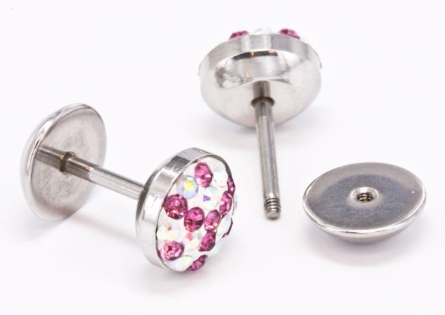 Crystal EXPLOSION FAKE PLUG AB & PINK Fake Piercing - Price Per 1 - Monster Steel