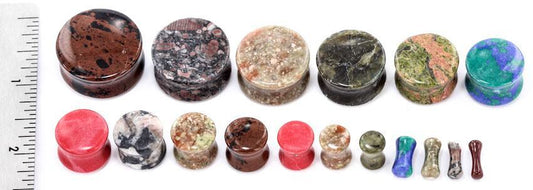 ORANGE AVENTURINE Stone Double Flare Plugs 10g - 1" - Price Per 1 - Monster Steel