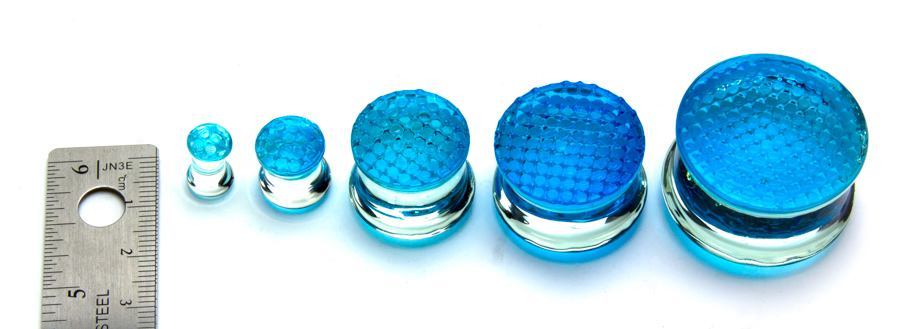 BLUE Honey Comb Glass Double Flare Plugs Price Per 1 - Monster Steel