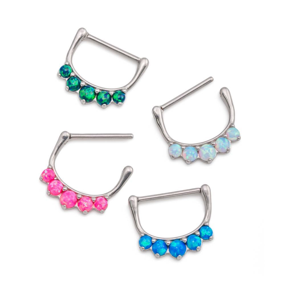 14g Stainless Steel Nipple Clicker with Five Opals