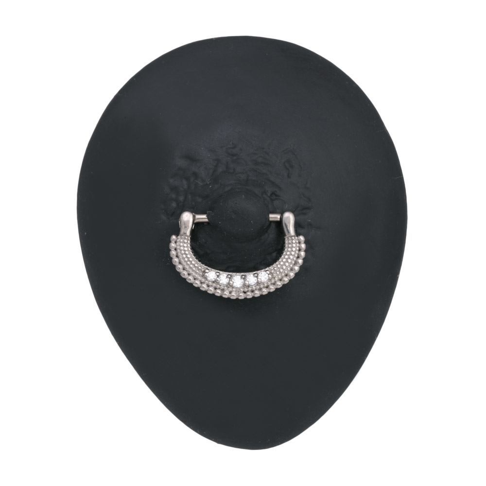 14g Steel Nipple Clicker with Crystals and Layered Bead Design