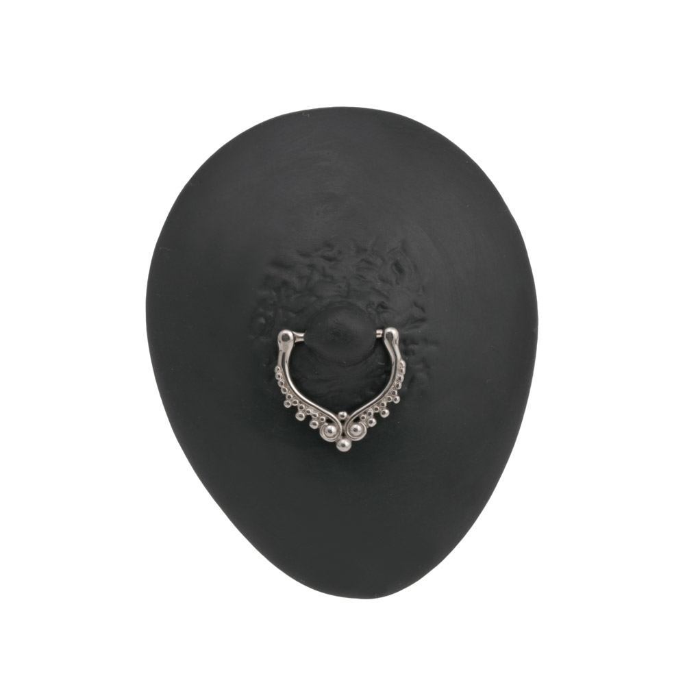 14g Stainless Steel Nipple Clicker with Curlicue and Beaded Ornament — Clicker Mechanism