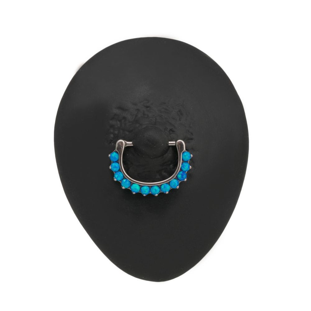 14g Stainless Steel Nipple Clicker with Twelve Opals — Opal Color Reference