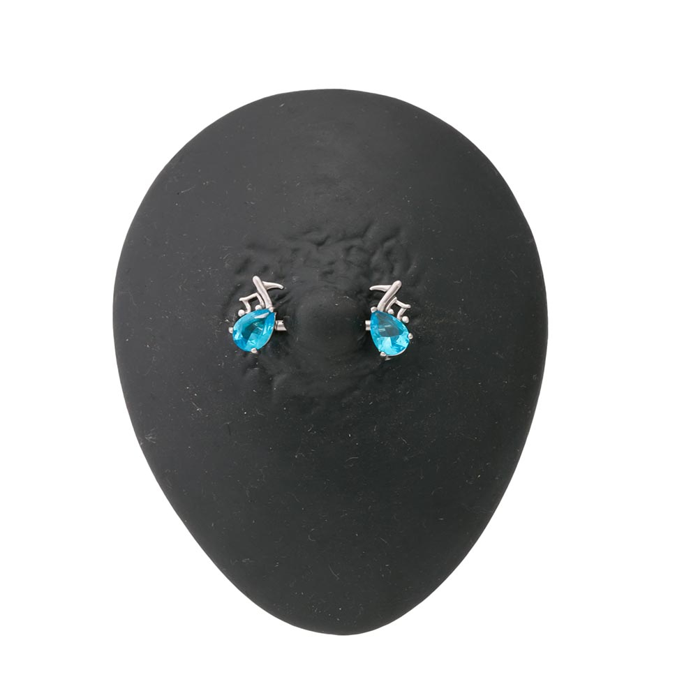 Aqua Jeweled Musical Note Steel Barbell Nipple Ring — Detached End Charm